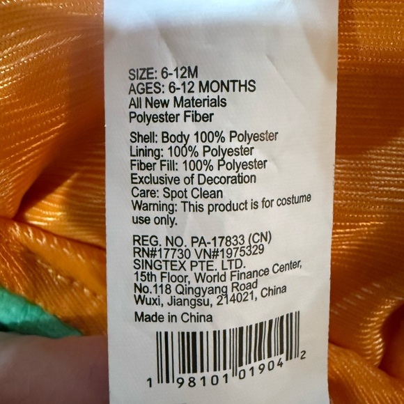 Infant pullover lined Pumpkin Costume with hood Size 6-12 months NWT - Picture 8 of 9